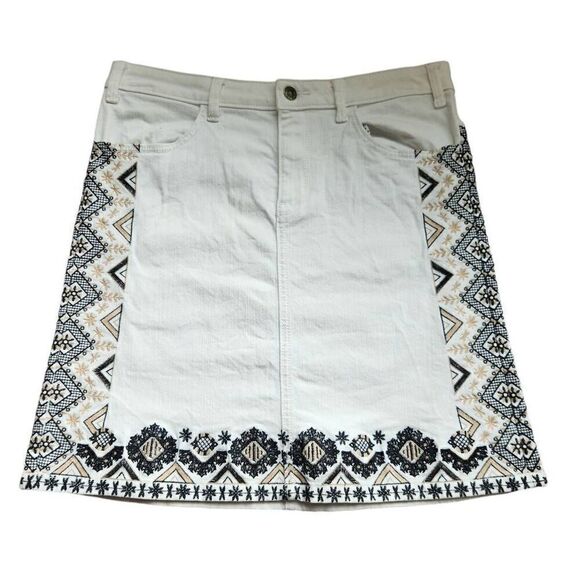 Anthropologie Pilcro Skirt Womens 8 Denim Floral Aztec Embroidered Boho Mini - Picture 2 of 6